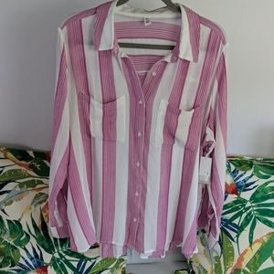BP. Pink and white striped button-down shi…